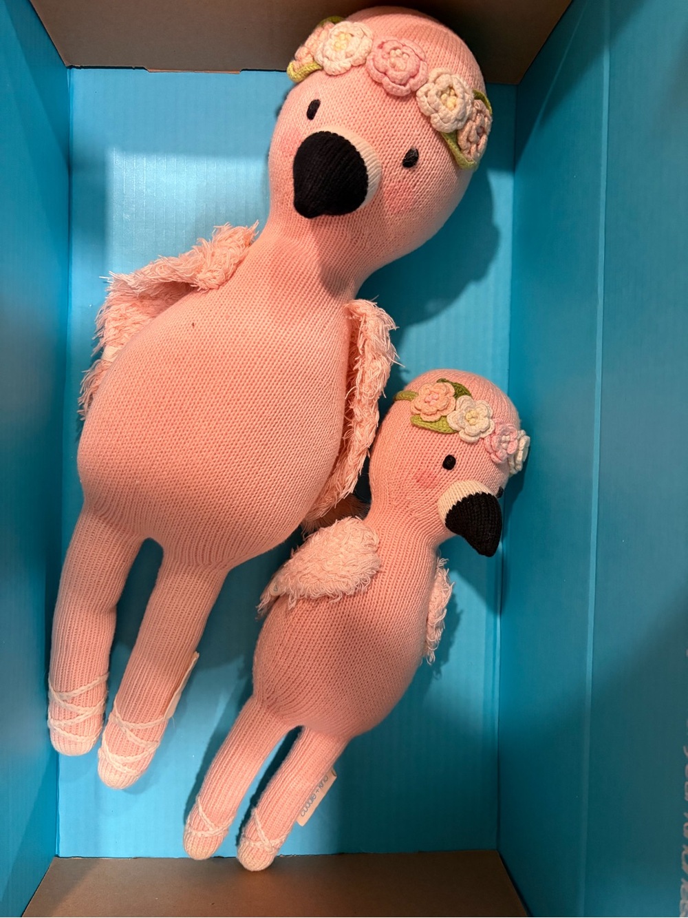 Pink Floral Headband Flamingo Plush Toy - Soft Knit Cuddly Bird